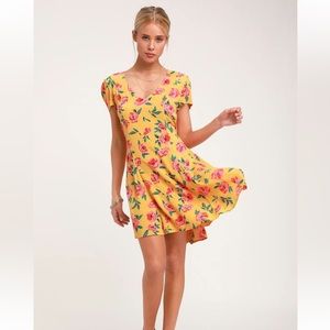 Skate Day Floral Print Short Sleeve Mini Dress